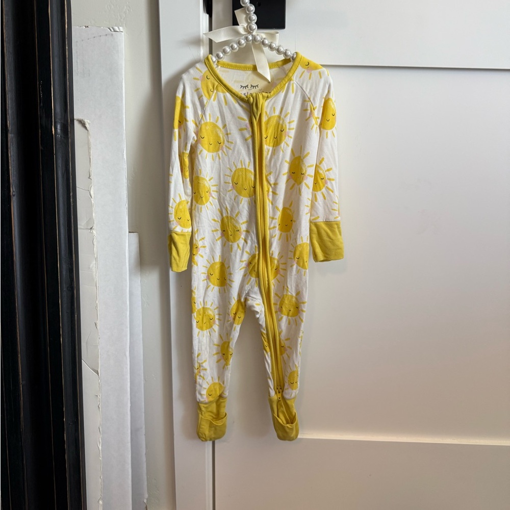Little Sleepies White and Yellow Sunny Face Footed One-Piece